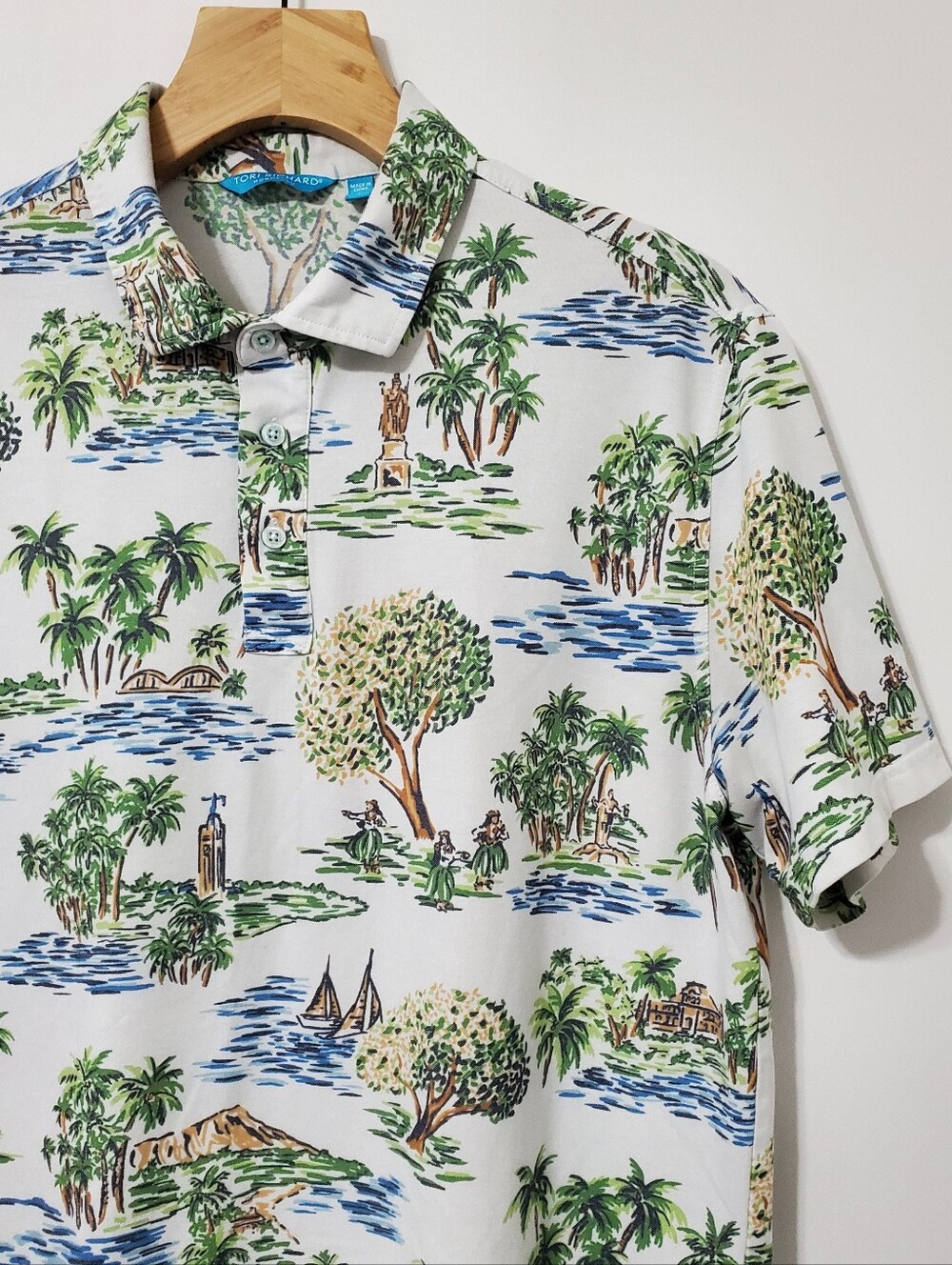 Tori  Richard Aloha Toile Hawaiian Print  Polo Shirt Mens Large